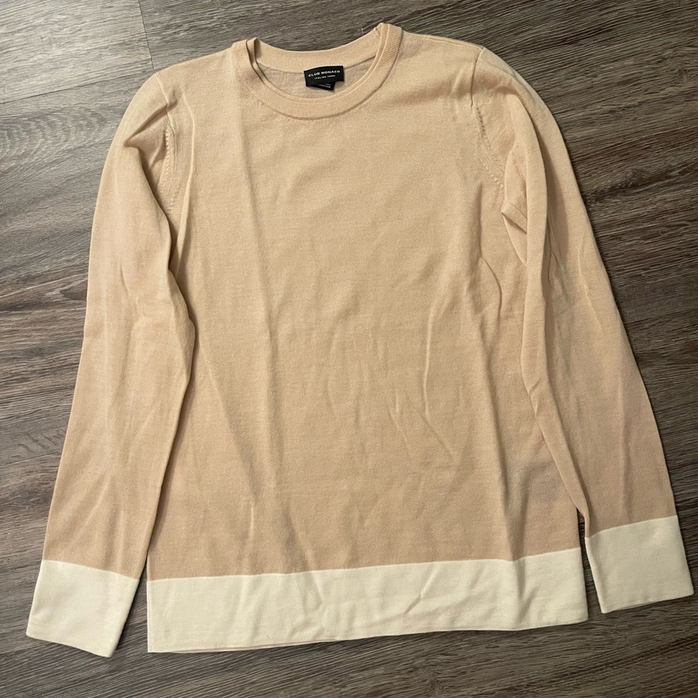 Club Monaco | Mackenzie Sweater Neutral Crew Neck Merino Wool Quiet Luxury